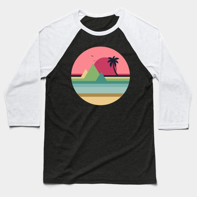 OCEAN SUNSET GEOMETRIC Baseball T-Shirt by CloudyStars